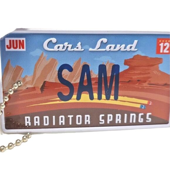 Disney Parks Cars Licenses Plate Keychain w Name SAM - Picture 1 of 5